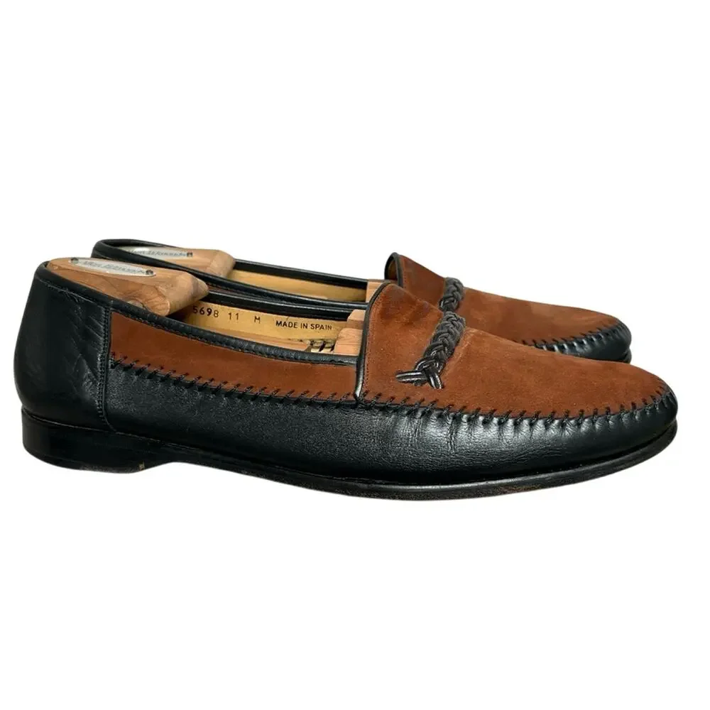 Men's Magnanni Brown Black Two Tone Leather Loafers Shoes SZ 11 M Made in Spain